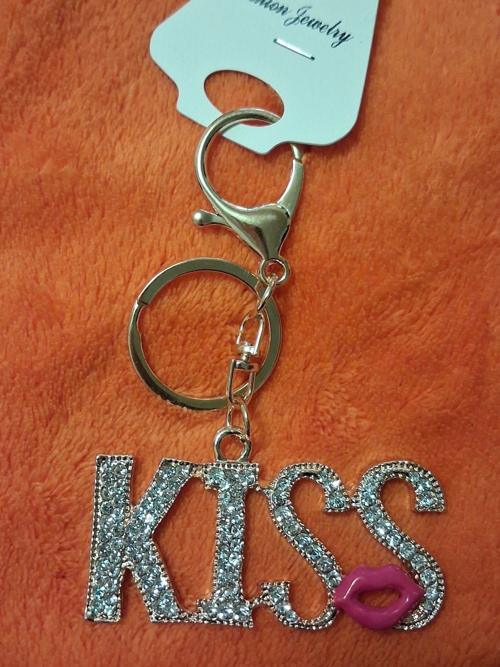 KISS Crystal Keychain with Pink Lip Accent